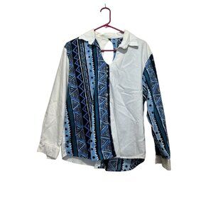 True Western Vintage Ozark Aztec Abstract Button-Down Shirt Women Large Cowgirl